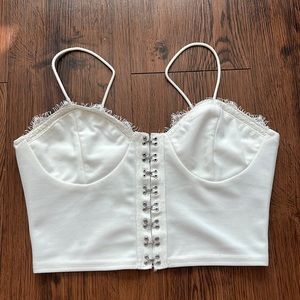 White clasp front crop top, size small